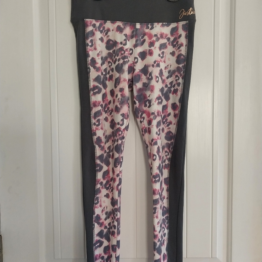 Justice activewear pink and grey leopard leggings size 14/16